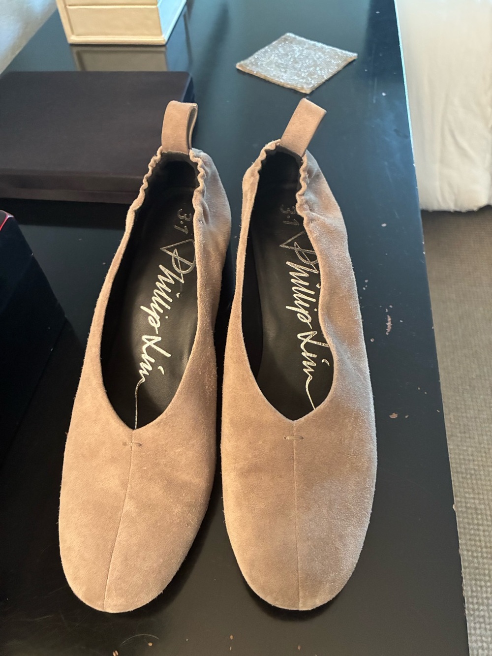 3.1 Phillip Lim Taupe Suede Almond-Toe Ballet Flats